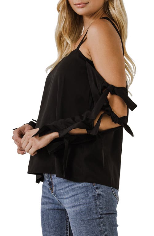 Shop Endless Rose Tie Sleeve Cold Shoulder Top In Black