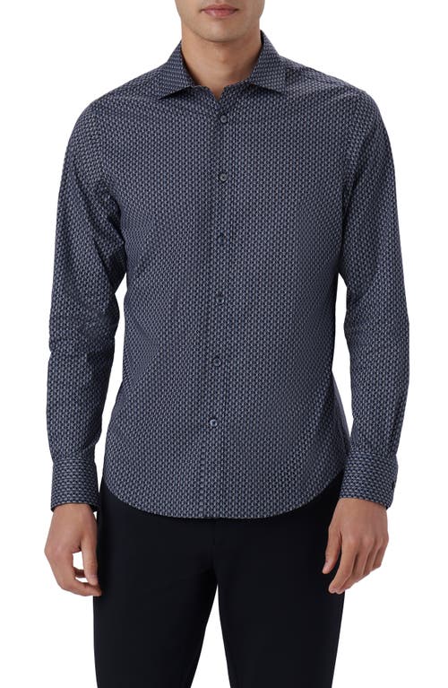 Bugatchi Axel Shaped Fit Print Stretch Cotton Button-Up Shirt Navy at Nordstrom,
