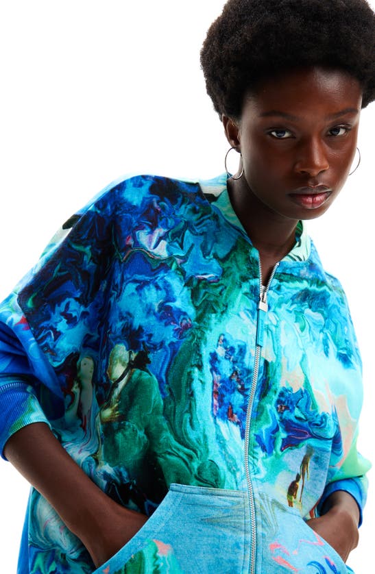 Shop Desigual M. Christian Lacroix Jours De Soleil Cotton Zip-up Jacket In Blue
