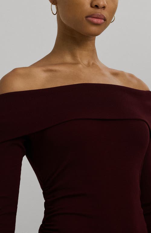 Ralph Lauren Lauren  Rib Off The Shoulder Top In Pinot Noir