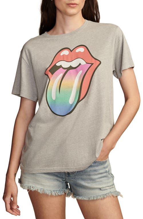 Shop Lucky Brand Rolling Stones Rainbow Tongue Graphic T-shirt In Light Heather Gray