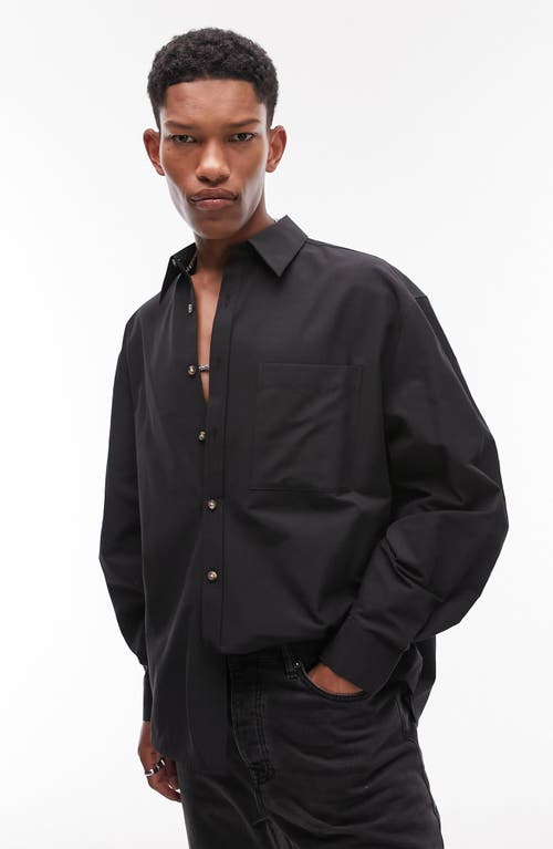 Topman Oversize Button-Up Shirt Black at Nordstrom,