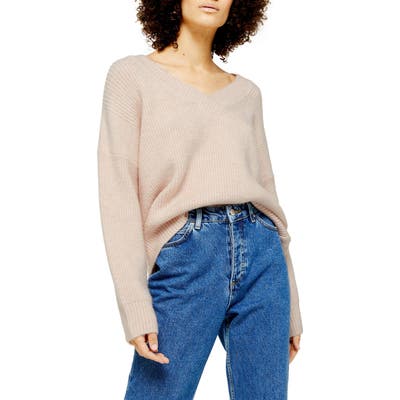 Topshop V-Neck Sweater, Pink