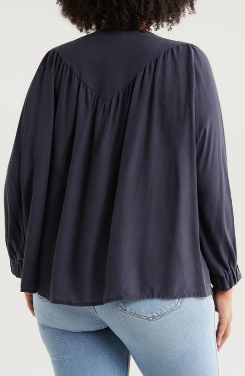 Shop Harshman Miku Long Sleeve Button-up Top In Navy