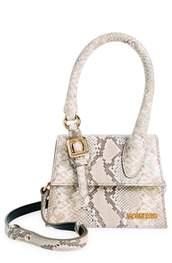 Shop Jacquemus Le Chiquito Moyen Snakeskin Embossed Leather Top Handle Bag In Beige 150