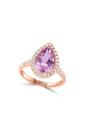 Effy 14k Rose Gold Diamond Halo Kunzite Pear Ring In Purple
