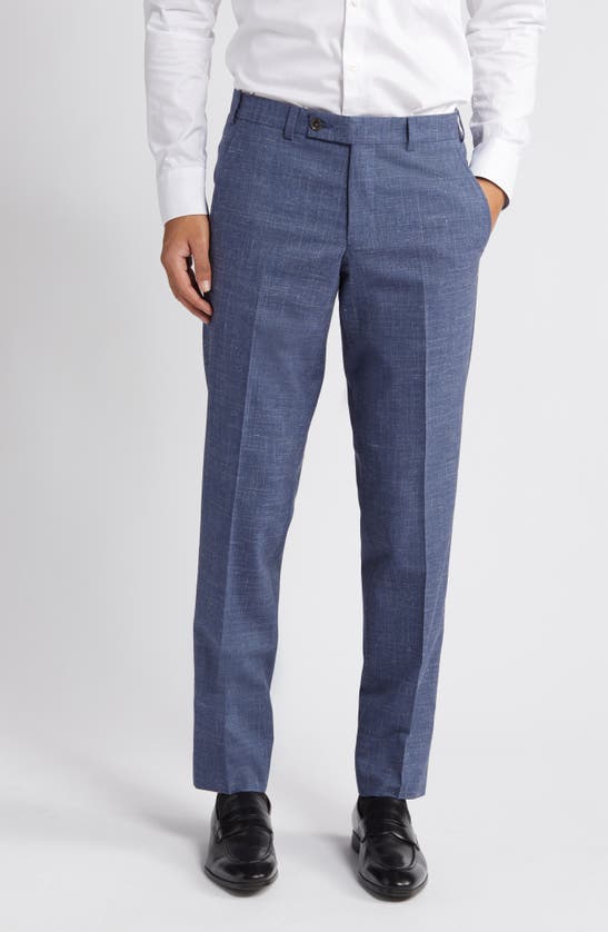 Shop Ted Baker Jerome Trim Fit Soft Constructed Flat Front Wool & Silk Blend Dress Pants In Blue