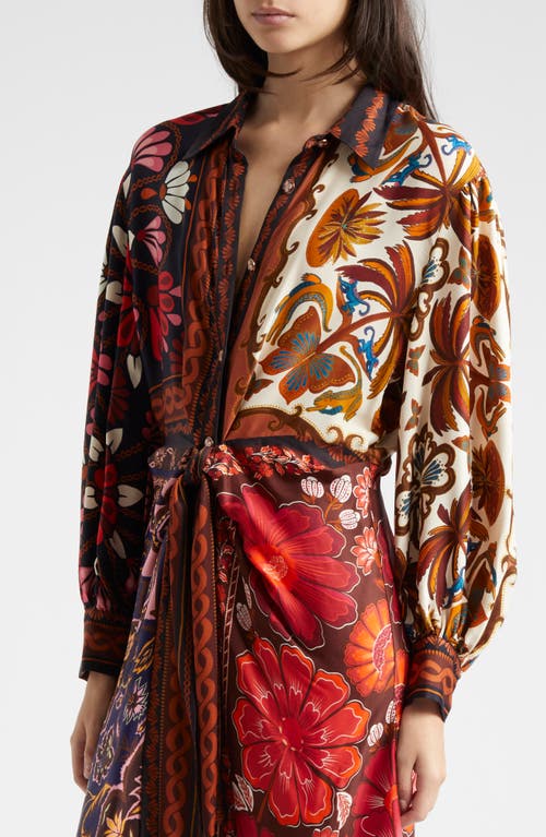 Shop Farm Rio Miranda Mix Print Long Sleeve Satin Shirtdress In Miranda Mix Multicolor