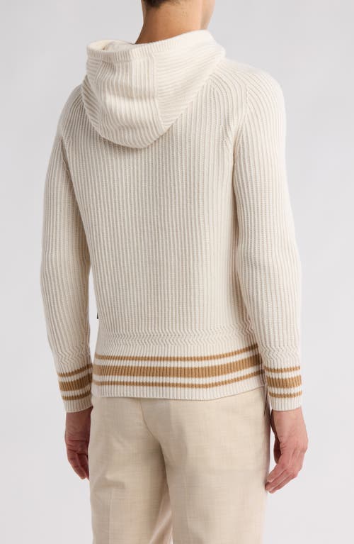 Shop Hugo Boss Boss Lampione Virgin Wool Hooded Sweater In Open White