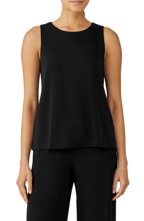 New NWT Women's Eileen Fisher Silk Lace Long Tank Top Camisole Black Medium  M