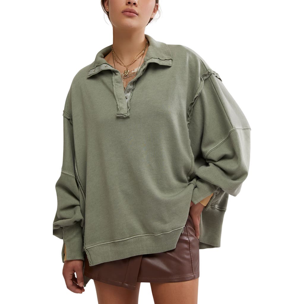 Shop Free People Camden Oversize Henley In Laurel Oak