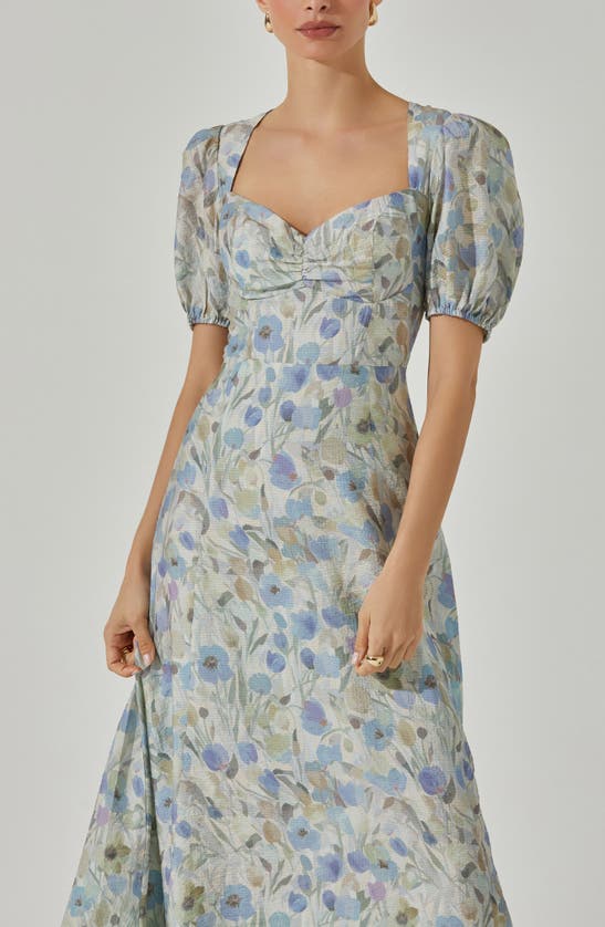 Shop Astr Print Puff Sleeve Maxi Dress In Blue White Floral