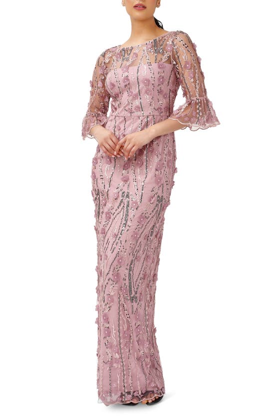Click to view more detailed imagery on our partner's website Adrianna Papell Floral Appliqué Beaded Sequin Gown In Mauve