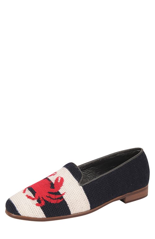 ByPaige BY PAIGE Needlepoint Crab & Lobster Flat in Navy Stripe