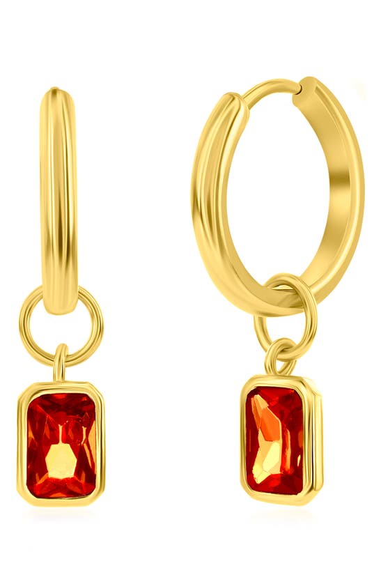 Shop Simona Cubic Zirconia Charm Hoop Earrings In Ruby