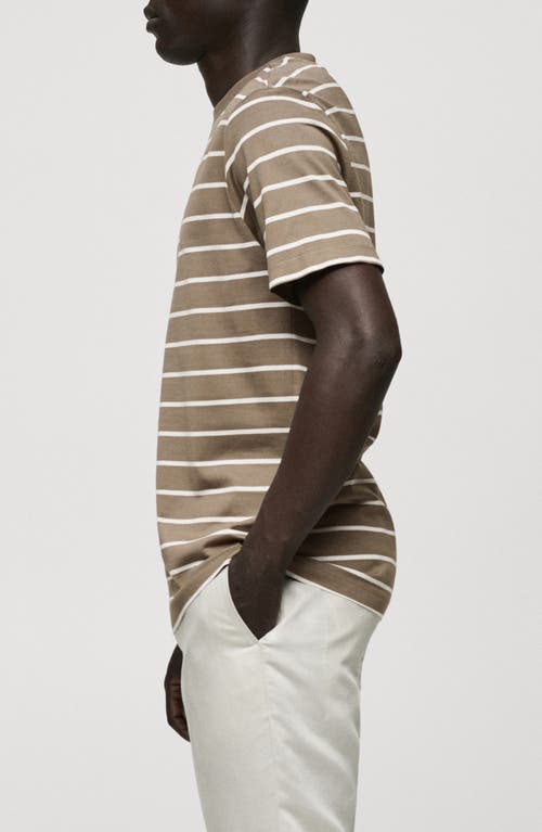 Shop Mango Stripe Cotton T-shirt In Khaki