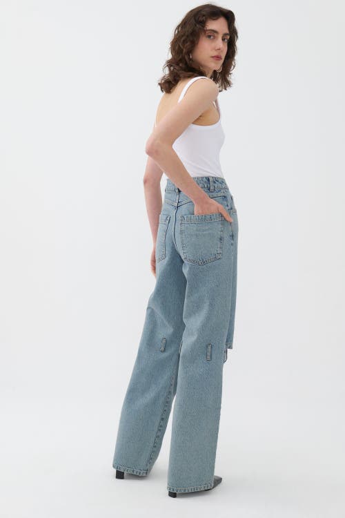 Shop Nocturne Open-knee Wide Leg Jeans In Indigo Blue