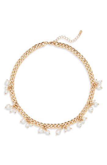 Shop Nordstrom Rack Imitation Pearl Drop Curb Chain Necklace In White/yellow Gold