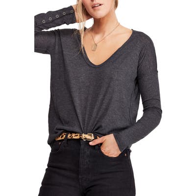 Free People Sienna Snap Cuff Cotton Blend Tee, Black