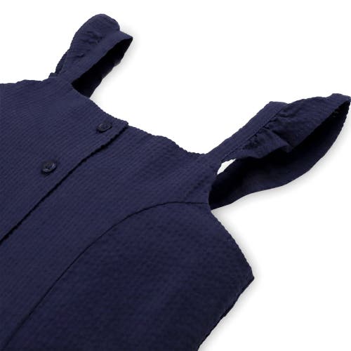 Hope & Henry Baby Girls' Flutter Button Front Romper, Infant In Navy Seersucker