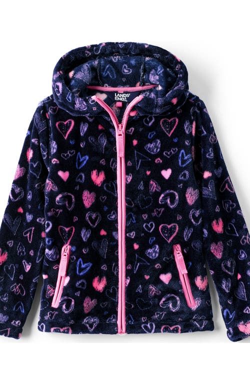 Lands' End Girls Softest Fleece Jacket In Deep Sea Navy Multi Hearts