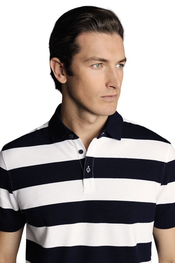 Shop Charles Tyrwhitt Solid Short Sleeve Cotton Tyrwhitt Pique Polo In Navy & White