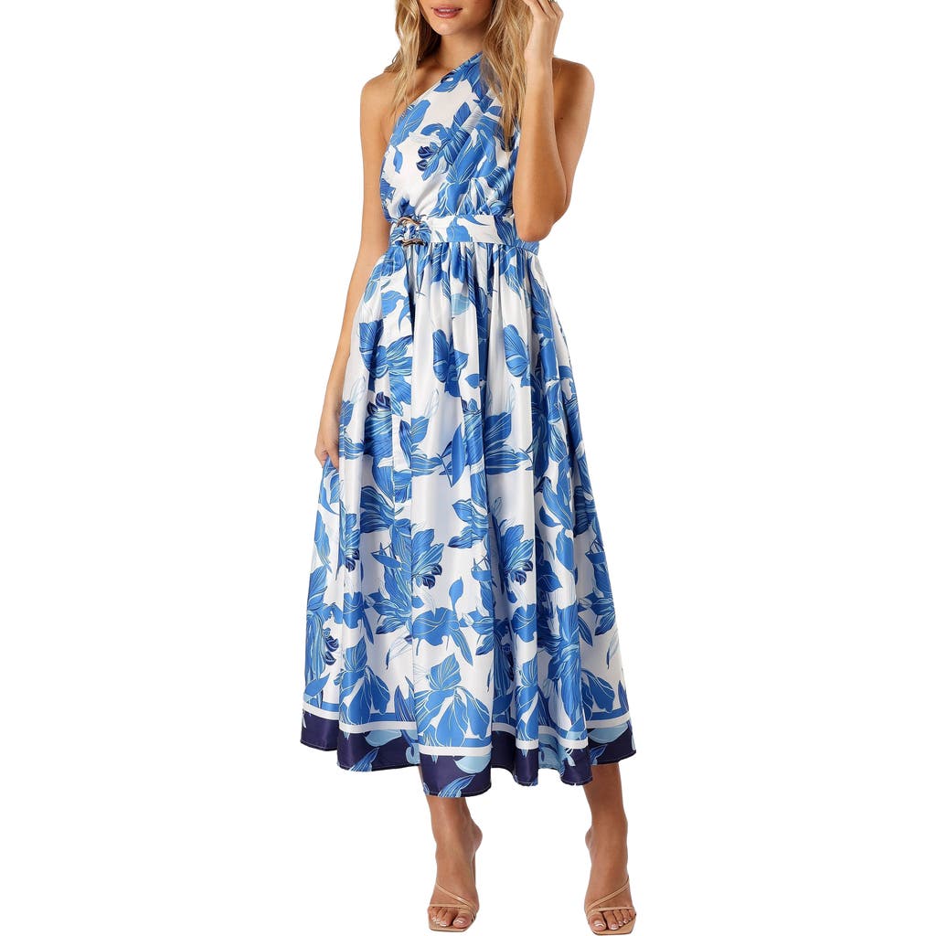 Petal And Pup Petal & Pup Naomi Floral Print One-shoulder Midi Dress In Blue