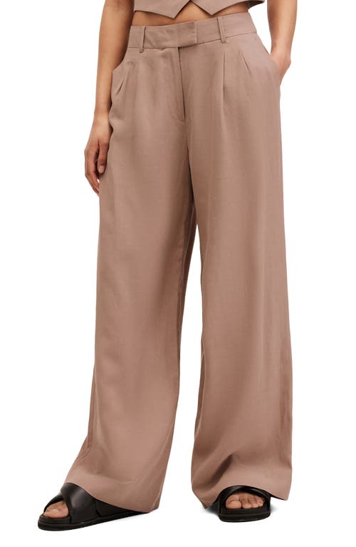 Allsaints Deri Lyn Pleated Trousers In Doe Brown