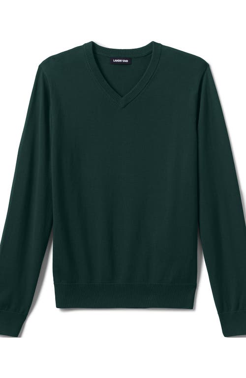 Shop Lands' End School Uniform  Cotton Modal Fine Gauge V-neck Sweater In Evergreen