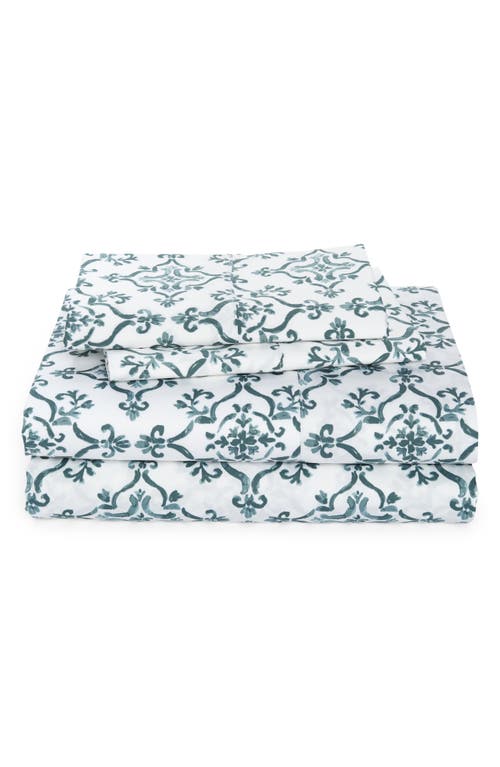 Boll & Branch Painted Tile Signature Hemmed Organic Cotton Sheet Set in Spruce Painted Tile