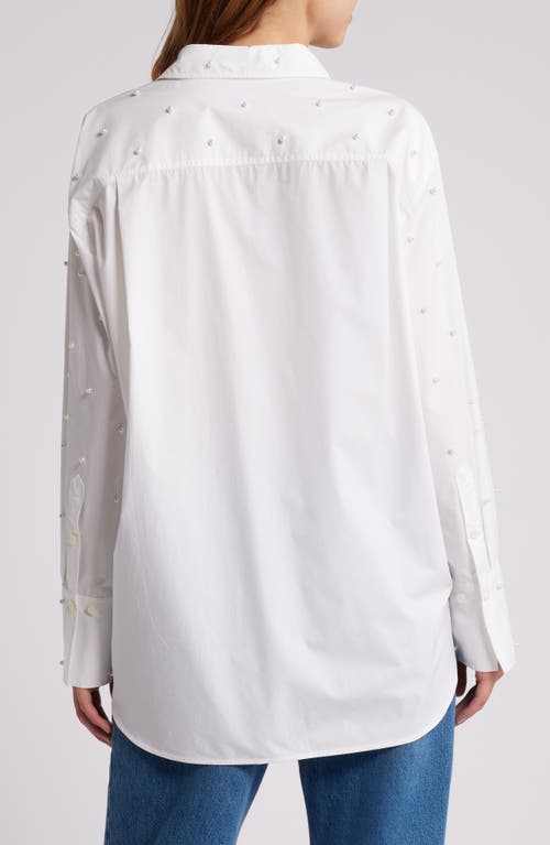 Shop Frame The Oversize Pearly Stud Organic Cotton Button-up Shirt In White