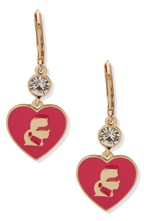 Enamel Heart Crystal Drop Earrings