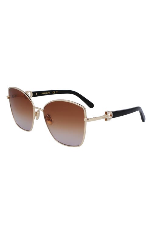 Ferragamo Embellished Gancini Metal Cat-eye Sunglasses In Gold/brown Gradient