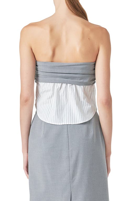 Grey Lab Strapless Mixed Media Top In Grey/white