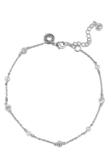Shop Cz By Kenneth Jay Lane Cz & Freshwater Pearl Station Anklet In White/clear/silver