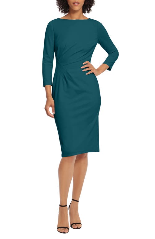 Maggy London Side Pleat Sheath Dress in Deep Teal