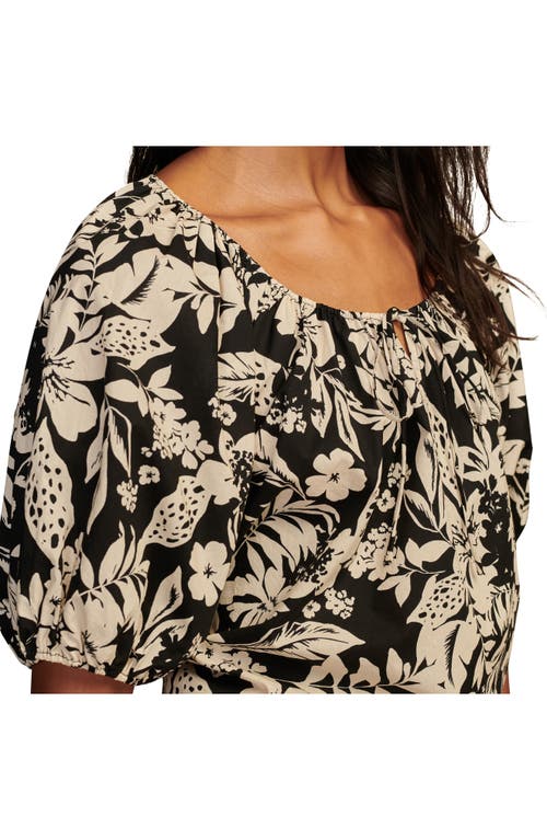 Shop Lucky Brand Gathered Poplin Top In Black Multi