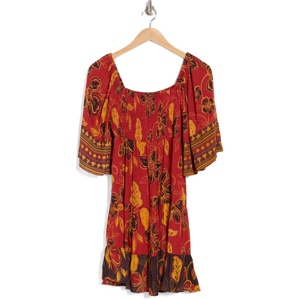 Shop Angie Floral Smocked Dress In Cayenne