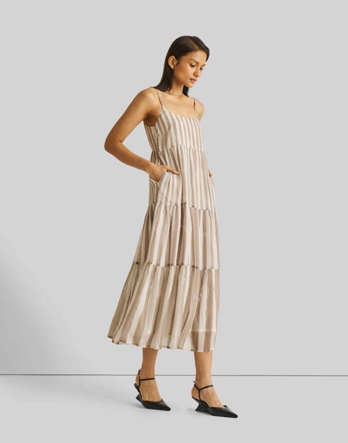 Reistor Strappy Tiered Maxi Dress In Beige Striped Down