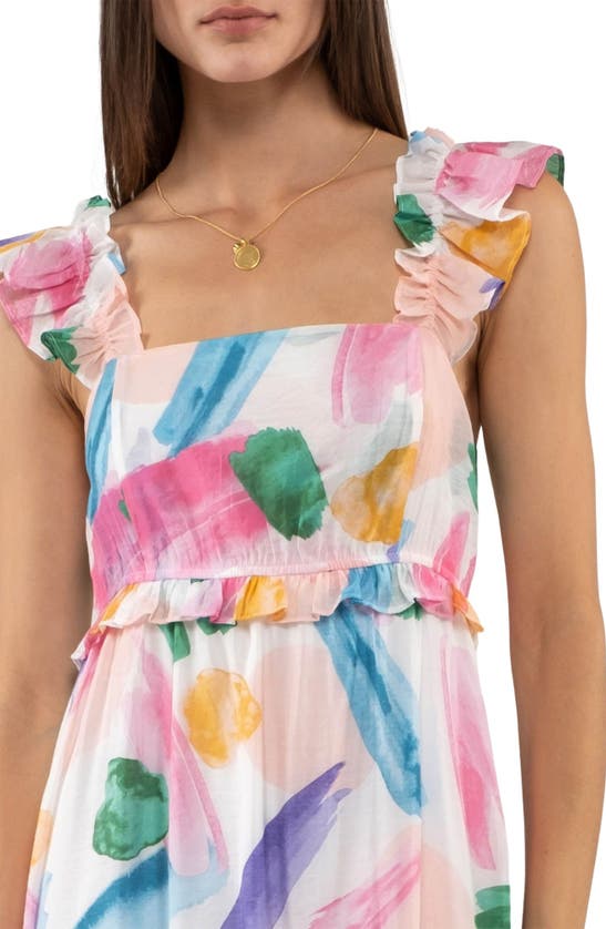 Blu Pepper Brush Stroke Ruffle Midi Sundress In White Multi