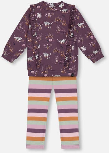 Deux par Deux Baby Girl s Tunic Mauve Printed Cats And Striped Leggings Set Nordstrom