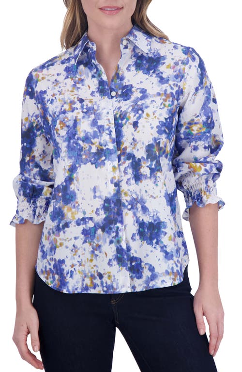 Foxcroft Olivia Abstract Floral Button-Up Shirt Blue Multi at Nordstrom