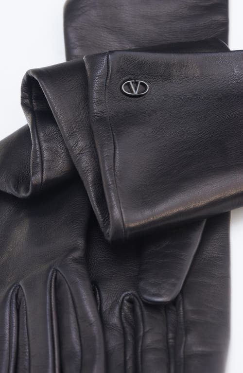 Shop Valentino Garavani Vlogo Long Leather Gloves In Wqx Nero/black Ruthenio