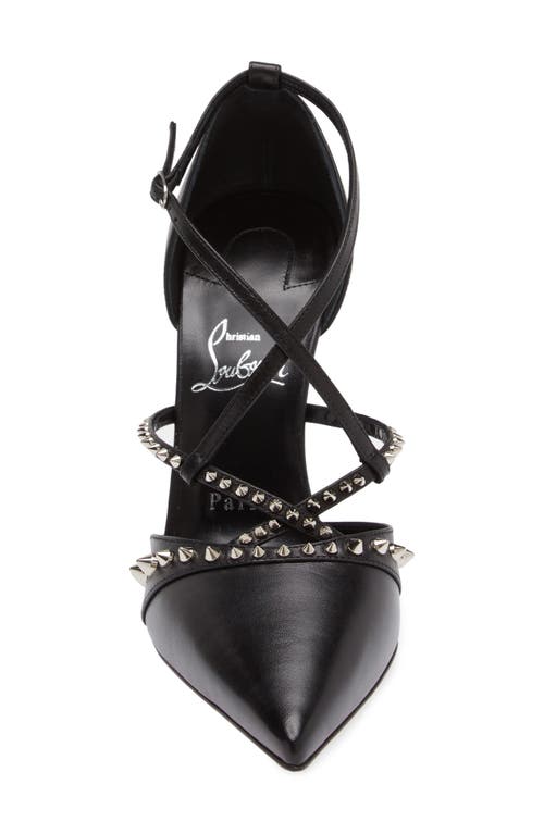 Shop Christian Louboutin Tatooshka Spike Pointed Toe Pump In Black/sv/lin Black