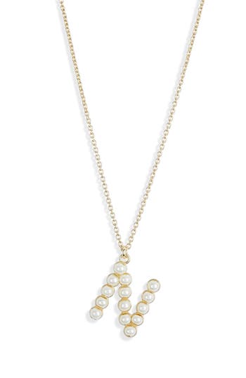 Meshmerise Imitation Pearl Initial Pendant Necklace In Yellow-n