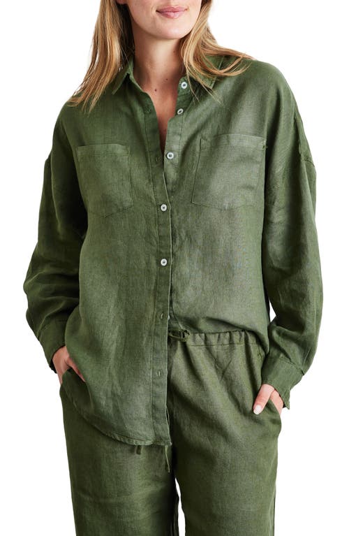 Long Sleeve Linen Button-Up Shirt in Olive