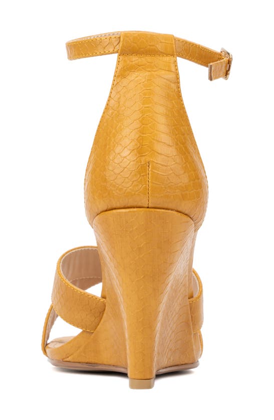 Fashion To Figure Marcie Snake Embossed Wedge Sandal In Yellow