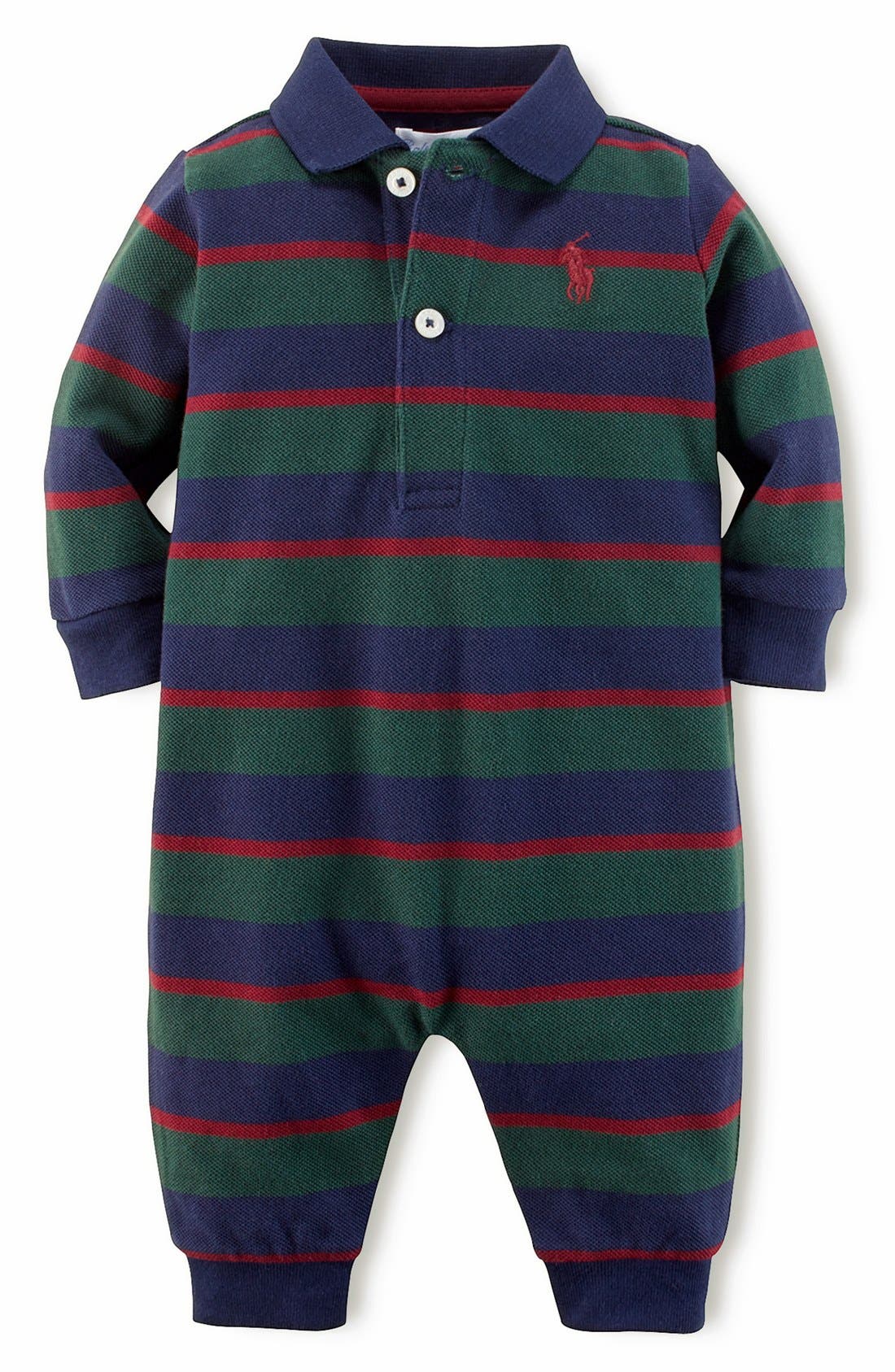 Ralph Lauren Stripe Cotton Mesh Polo Romper (Baby Boys) Nordstrom