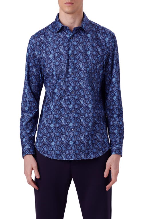 Bugatchi James OoohCotton Leaf Print Button-Up Shirt Cobalt at Nordstrom,