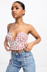 Floral Smocked Back Corset Crop Top